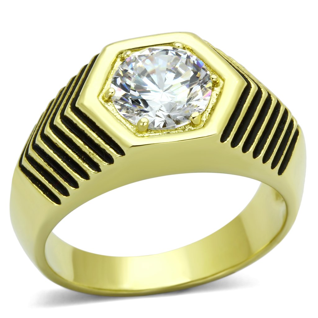 IP Gold(Ion Plating) Stainless Steel Ring with AAA Grade CZ in Clear