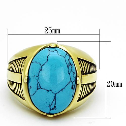 IP Gold(Ion Plating) Stainless Steel Ring with Synthetic Turquoise in Sea Blue