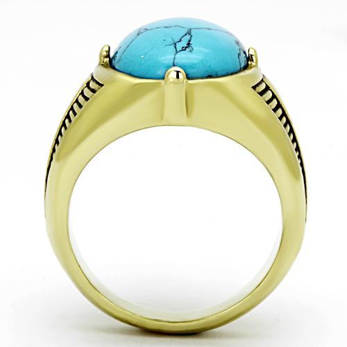 IP Gold(Ion Plating) Stainless Steel Ring with Synthetic Turquoise in Sea Blue