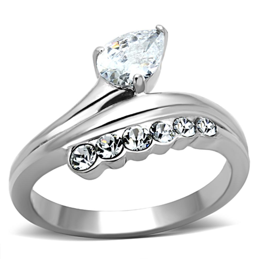 High polished (no plating) Stainless Steel Ring with AAA Grade CZ in Clear