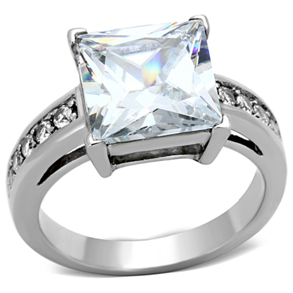 High polished (no plating) Stainless Steel Ring with AAA Grade CZ in Clear