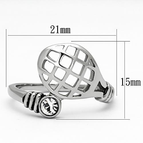 High polished (no plating) Stainless Steel Ring with Top Grade Crystal in Clear