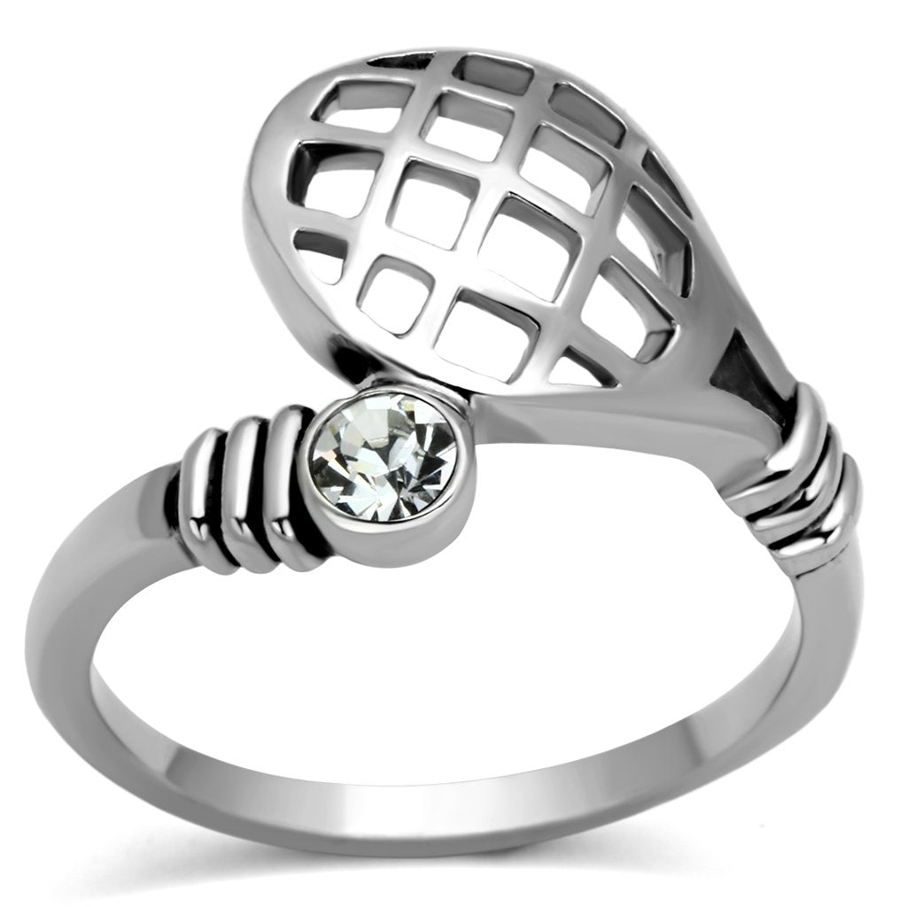 High polished (no plating) Stainless Steel Ring with Top Grade Crystal in Clear