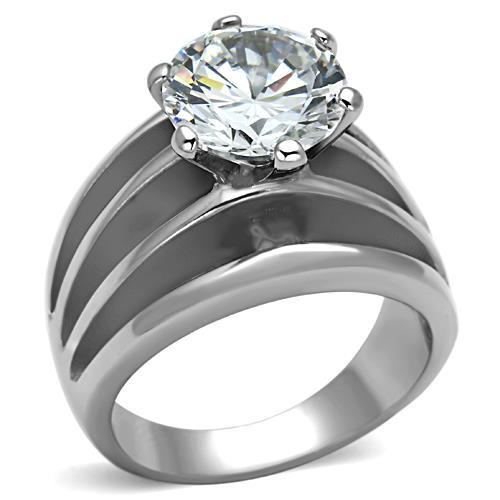 High polished (no plating) Stainless Steel Ring with AAA Grade CZ in Clear