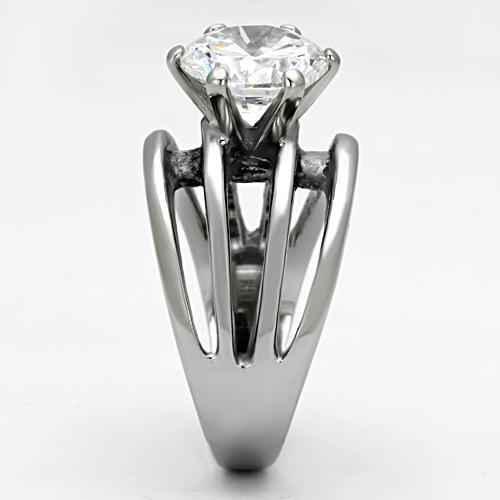 High polished (no plating) Stainless Steel Ring with AAA Grade CZ in Clear