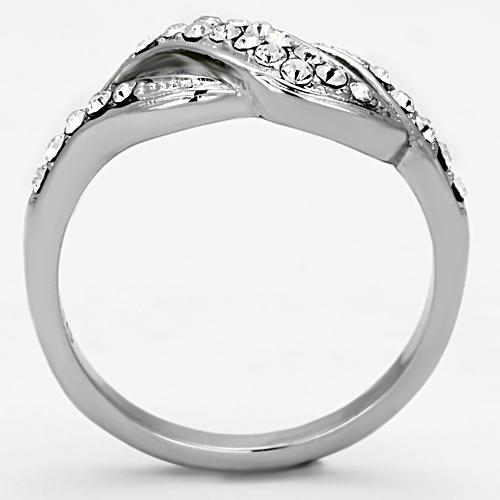 High polished (no plating) Stainless Steel Ring with Top Grade Crystal in Clear