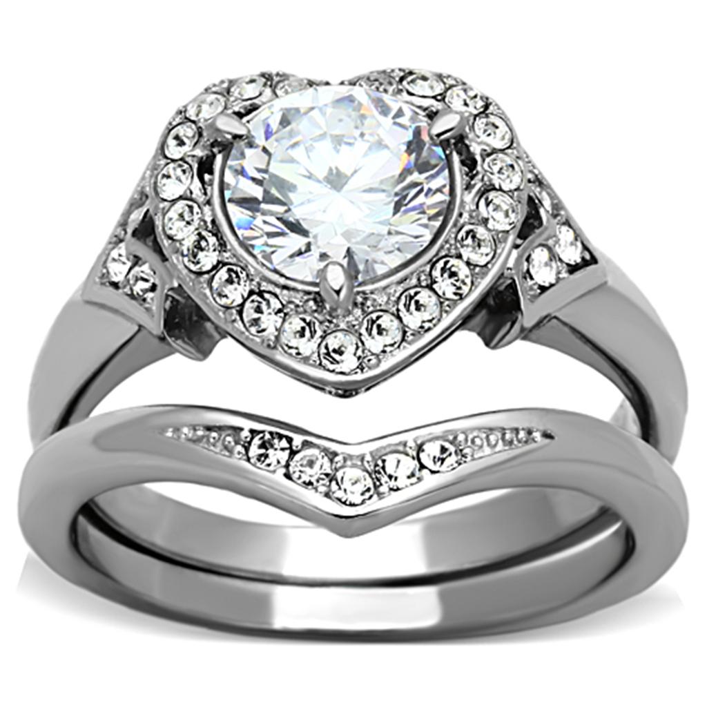 High polished (no plating) Stainless Steel Ring with AAA Grade CZ in Clear