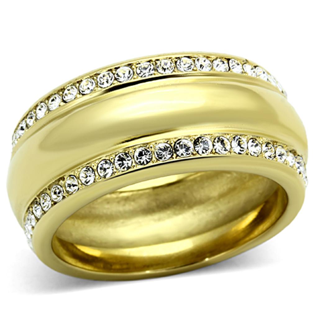 IP Gold(Ion Plating) Stainless Steel Ring with Top Grade Crystal in Clear