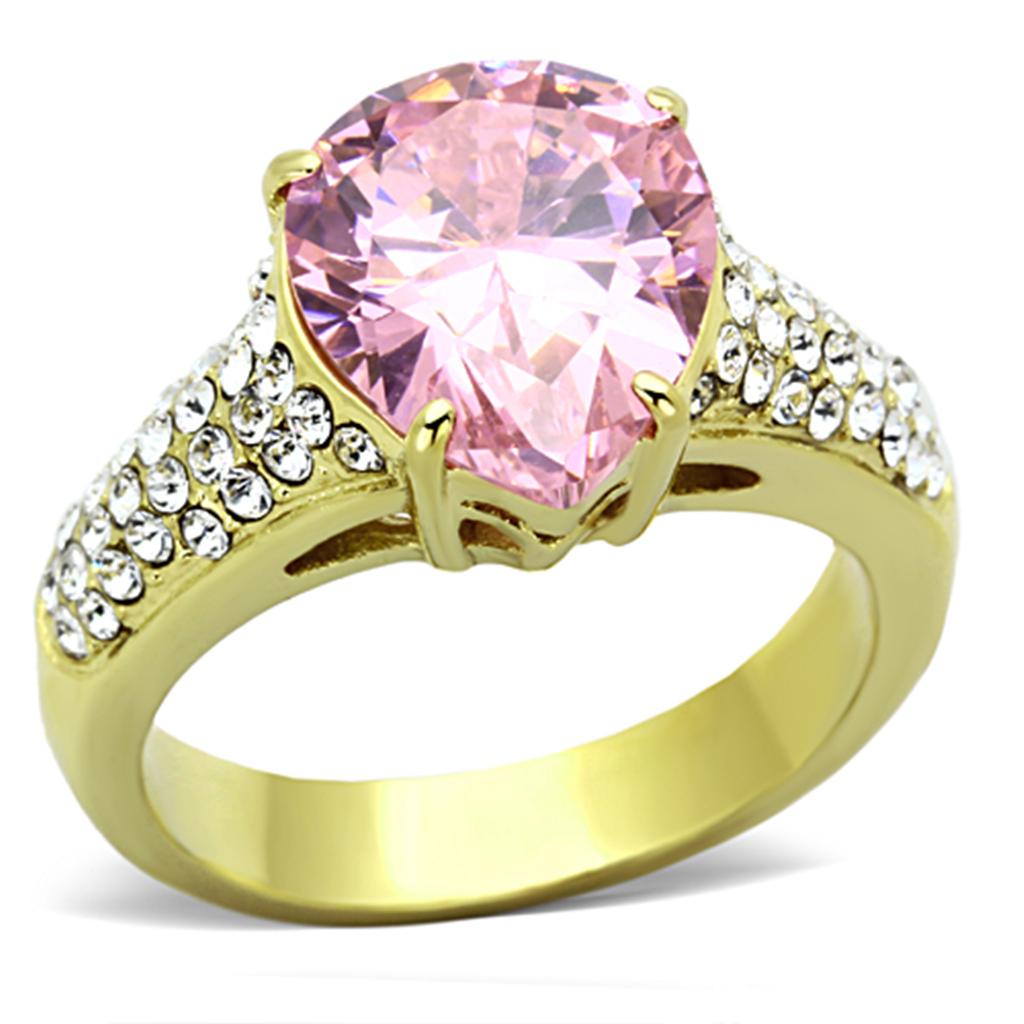 IP Gold(Ion Plating) Stainless Steel Ring with AAA Grade CZ in Rose