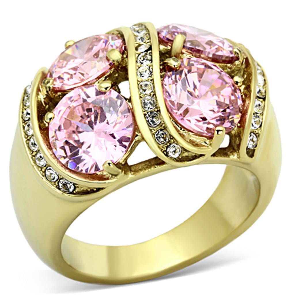 IP Gold(Ion Plating) Stainless Steel Ring with AAA Grade CZ in Rose