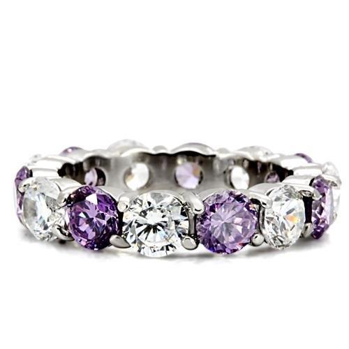 High polished (no plating) Stainless Steel Ring with AAA Grade CZ in Amethyst