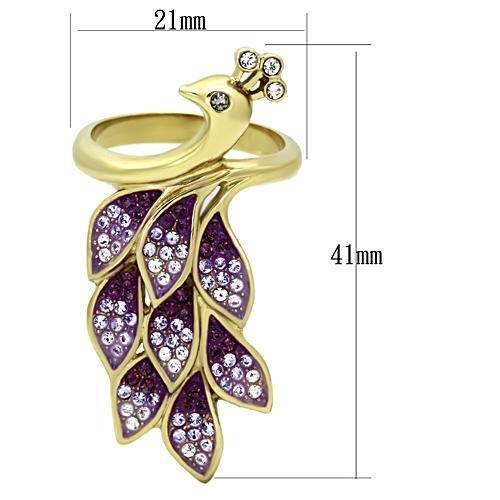 IP Gold(Ion Plating) Stainless Steel Ring with Top Grade Crystal in Multi Color
