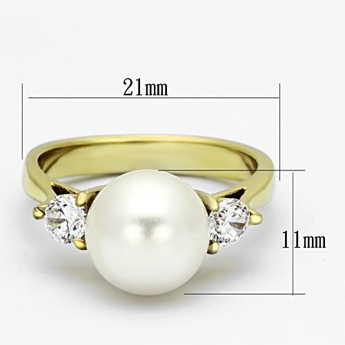 IP Gold(Ion Plating) Stainless Steel Ring with Synthetic Pearl in White