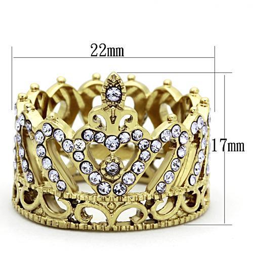 IP Gold(Ion Plating) Stainless Steel Ring with Top Grade Crystal in Tanzanite