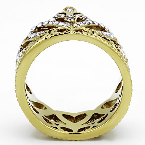 IP Gold(Ion Plating) Stainless Steel Ring with Top Grade Crystal in Tanzanite