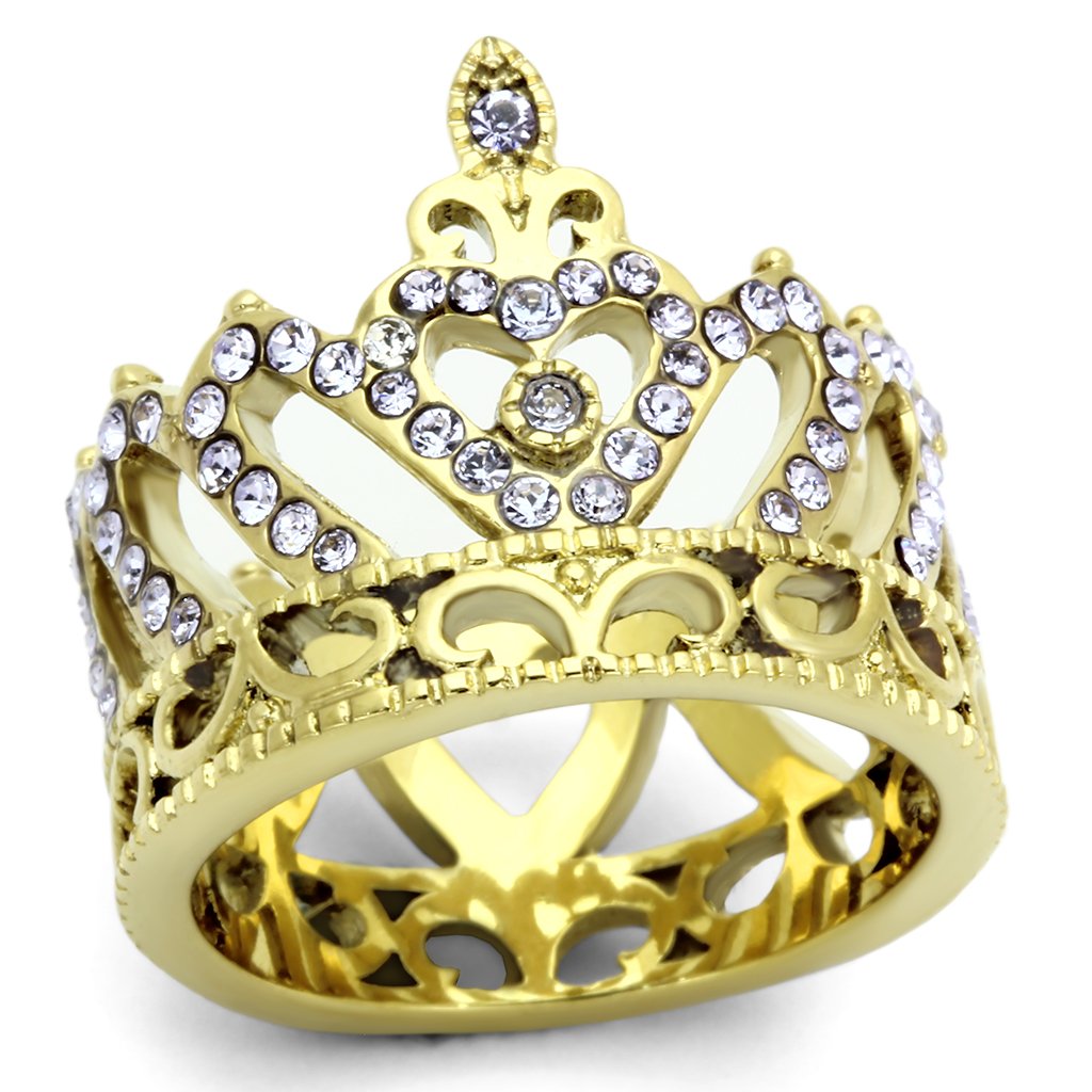 IP Gold(Ion Plating) Stainless Steel Ring with Top Grade Crystal in Tanzanite