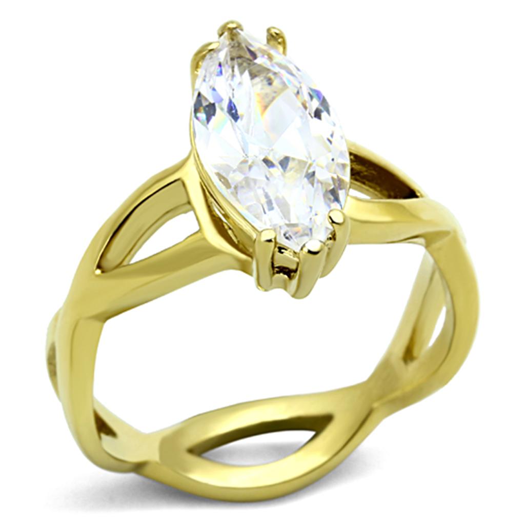 IP Gold(Ion Plating) Stainless Steel Ring with AAA Grade CZ in Clear