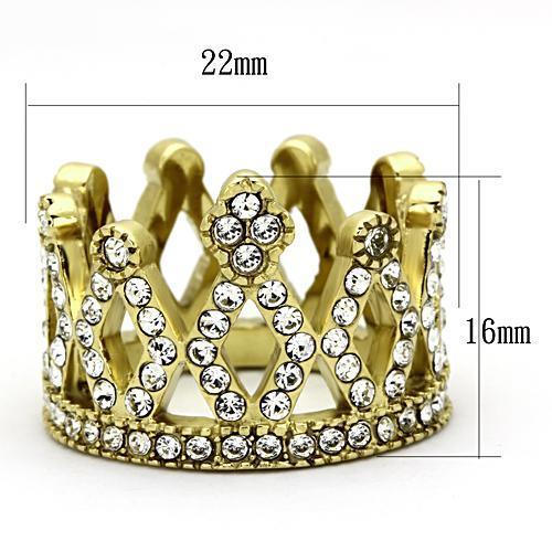 IP Gold(Ion Plating) Stainless Steel Ring with Top Grade Crystal in Clear