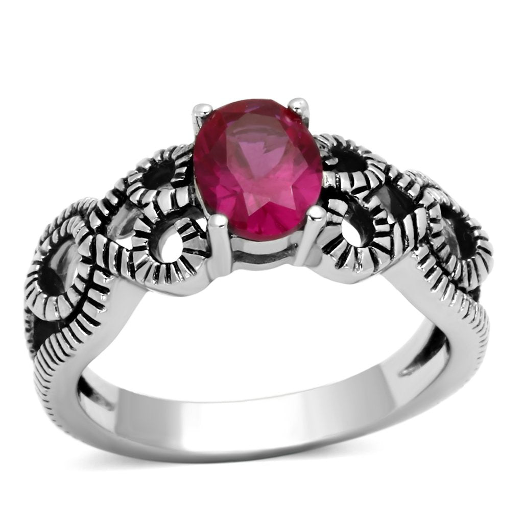High polished (no plating) Stainless Steel Ring with AAA Grade CZ in Ruby