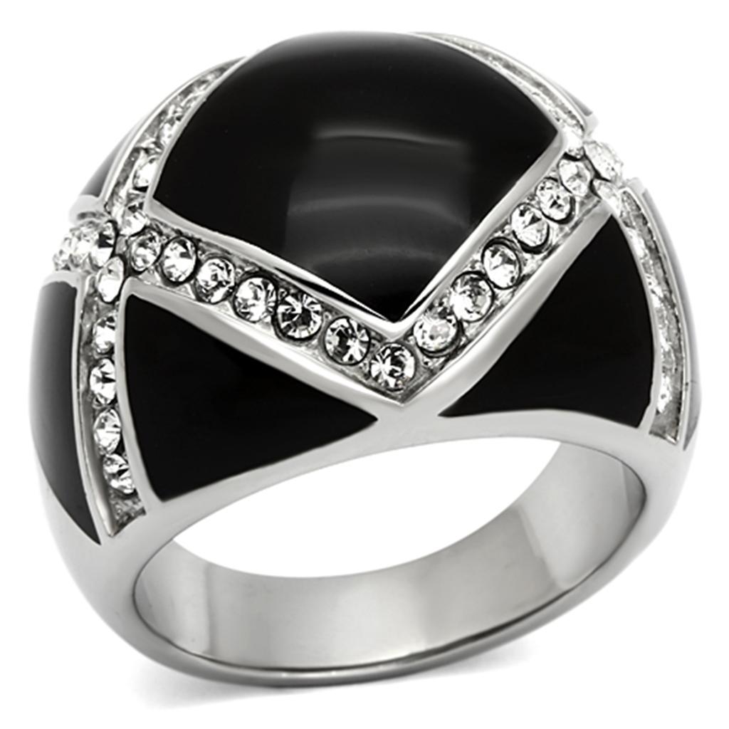 High polished (no plating) Stainless Steel Ring with Top Grade Crystal in Clear