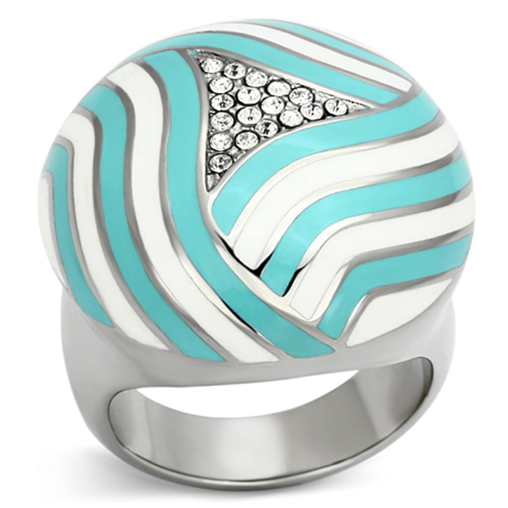 High polished (no plating) Stainless Steel Ring with Top Grade Crystal in Clear