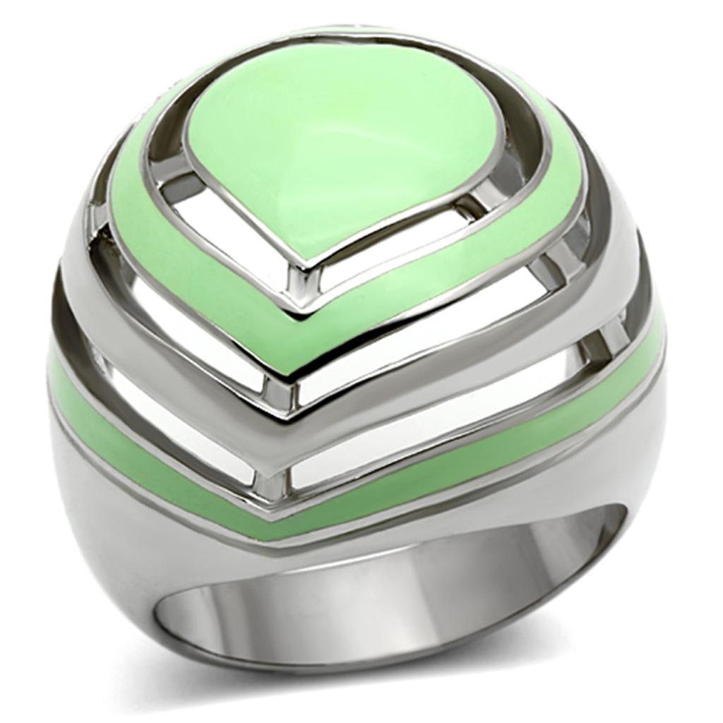 High polished (no plating) Stainless Steel Ring with Epoxy in Emerald