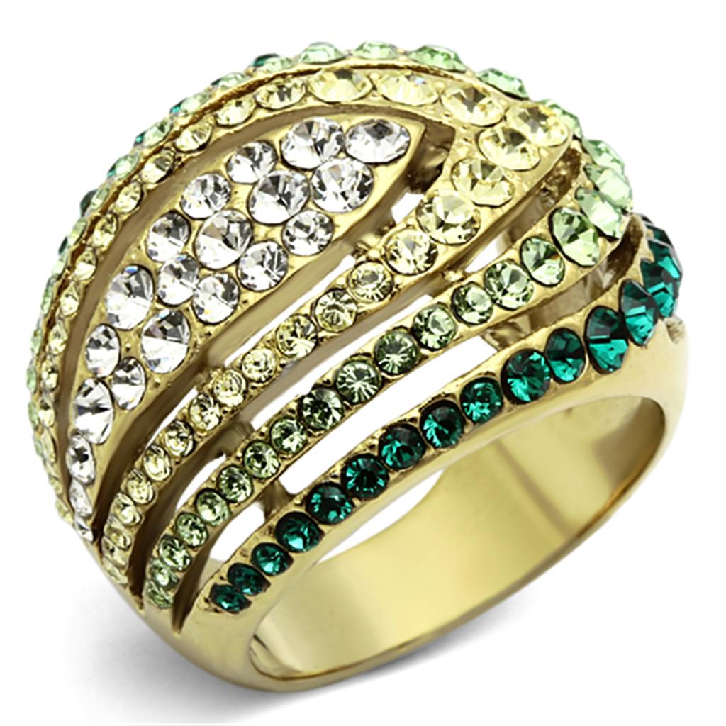 IP Gold(Ion Plating) Stainless Steel Ring with Top Grade Crystal in Multi Color