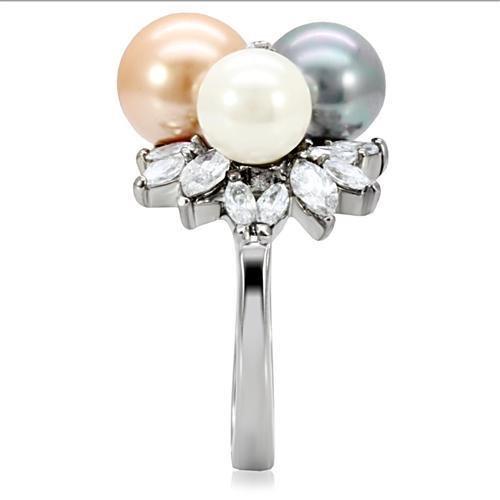 High polished (no plating) Stainless Steel Ring with Synthetic Pearl in Multi Color