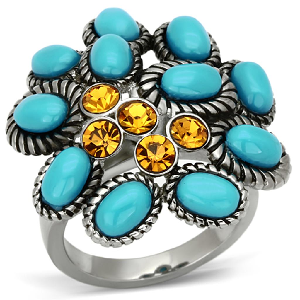 High polished (no plating) Stainless Steel Ring with Synthetic Synthetic Stone in Turquoise