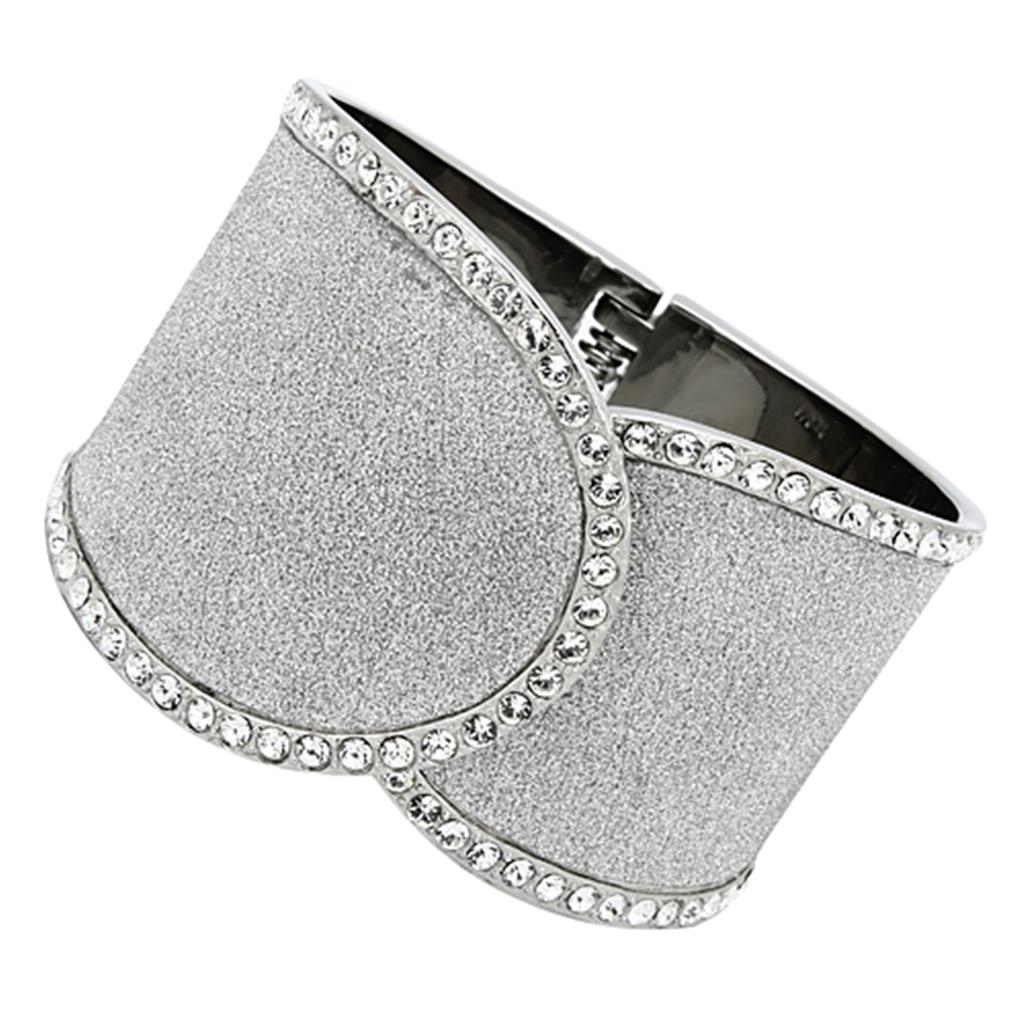 High polished (no plating) Stainless Steel Bangle with Top Grade Crystal in Clear
