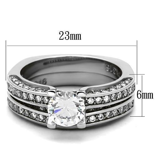 High polished (no plating) Stainless Steel Ring with AAA Grade CZ in Clear
