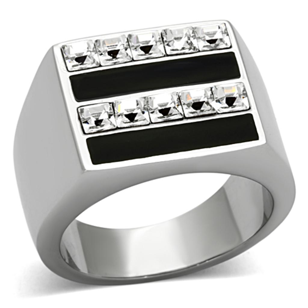 High polished (no plating) Stainless Steel Ring with Top Grade Crystal in Clear