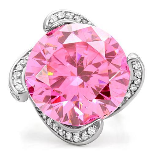 High polished (no plating) Stainless Steel Ring with AAA Grade CZ in Rose