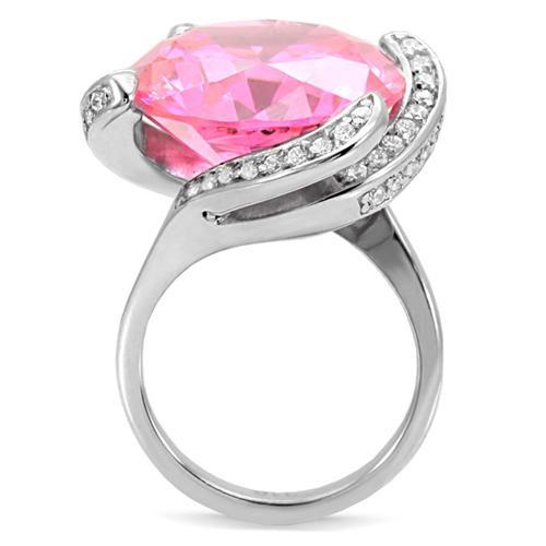 High polished (no plating) Stainless Steel Ring with AAA Grade CZ in Rose