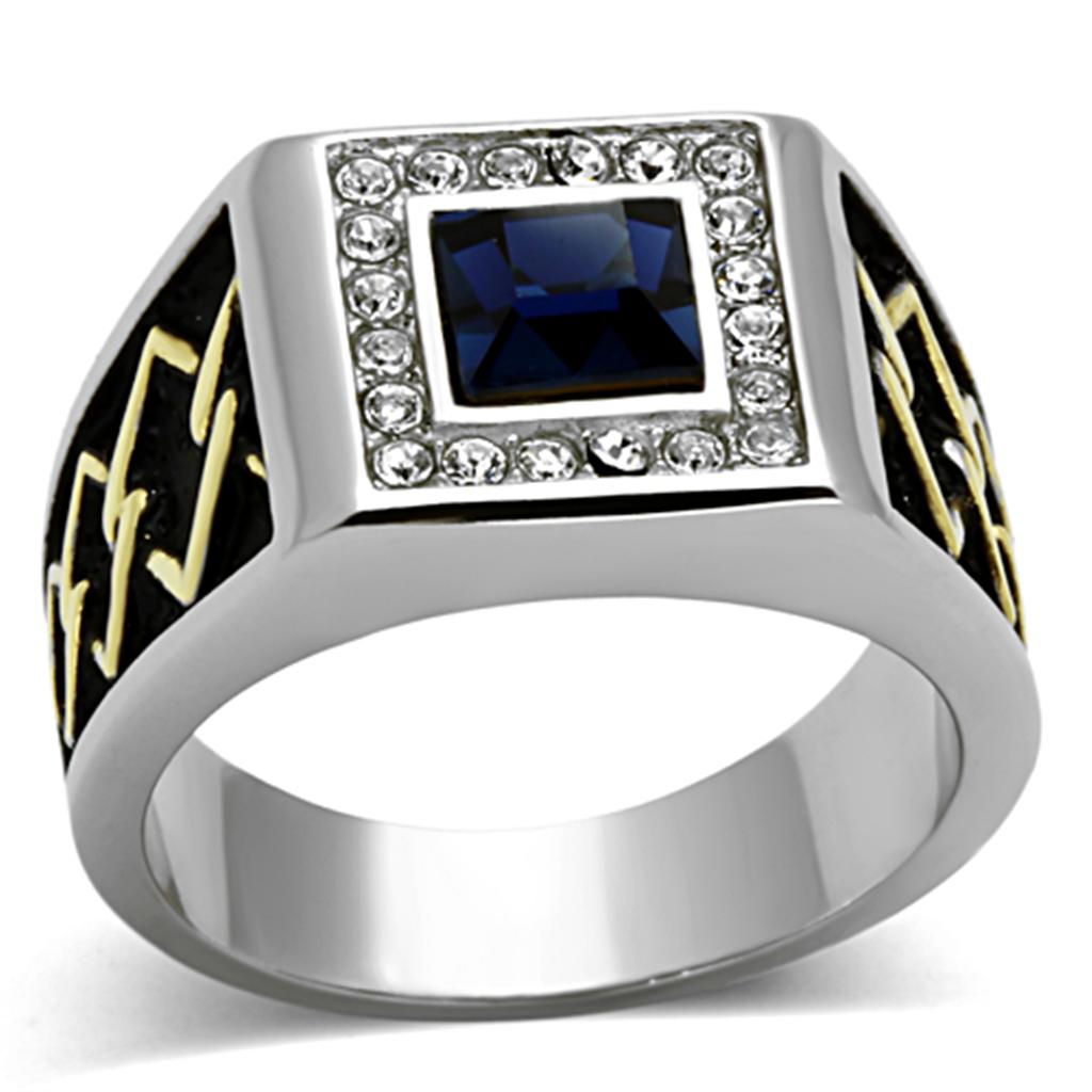 Two-Tone IP Gold (Ion Plating) Stainless Steel Ring with Top Grade Crystal in Montana