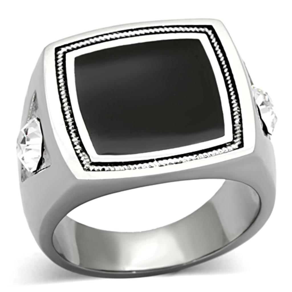 High polished (no plating) Stainless Steel Ring with Top Grade Crystal in Clear