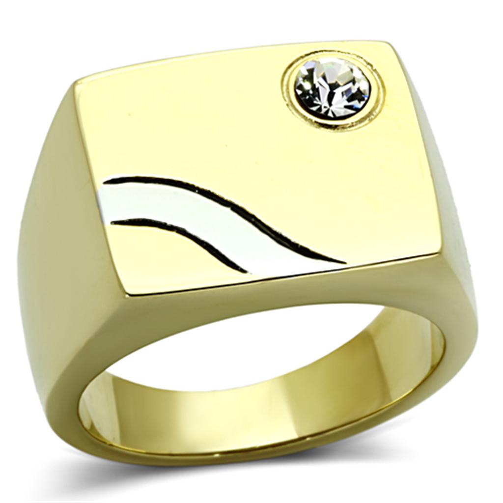Two-Tone IP Gold (Ion Plating) Stainless Steel Ring with Top Grade Crystal in Clear