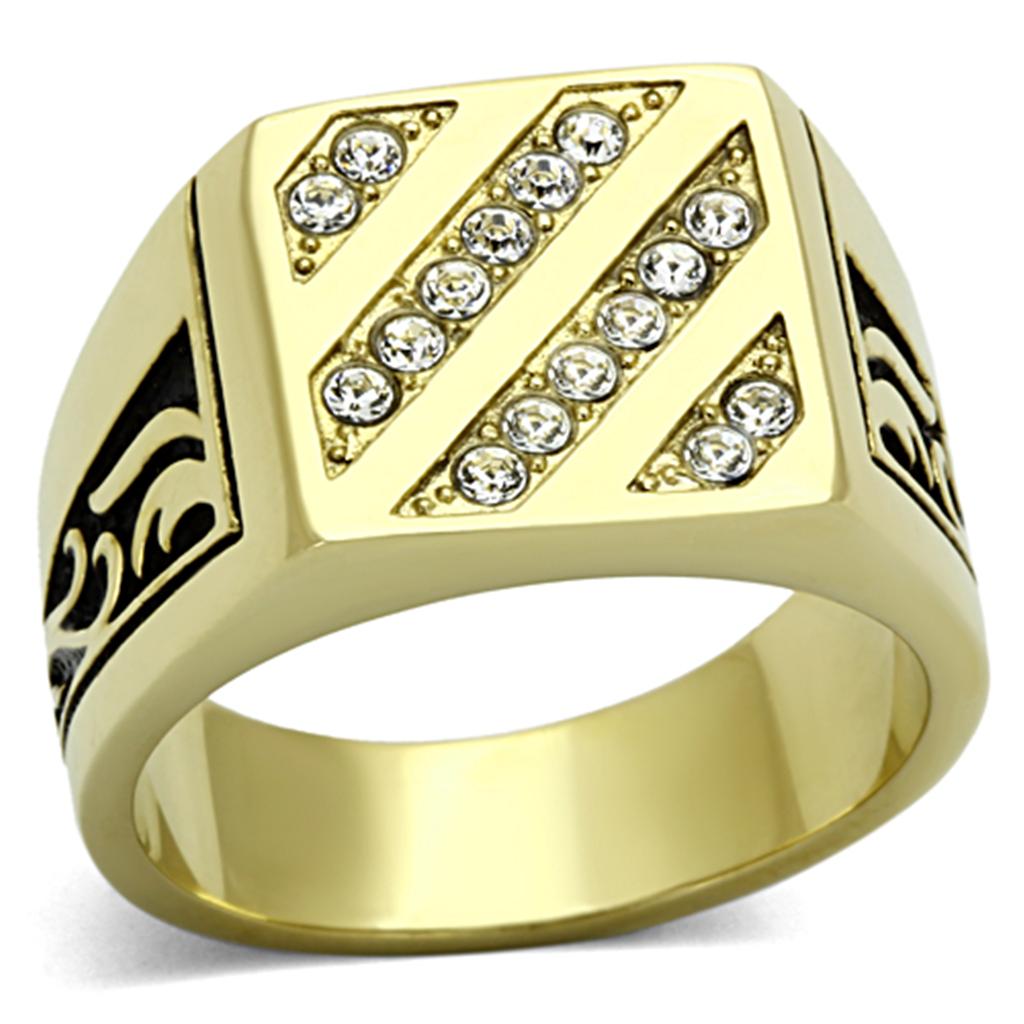 IP Gold(Ion Plating) Stainless Steel Ring with Top Grade Crystal in Clear
