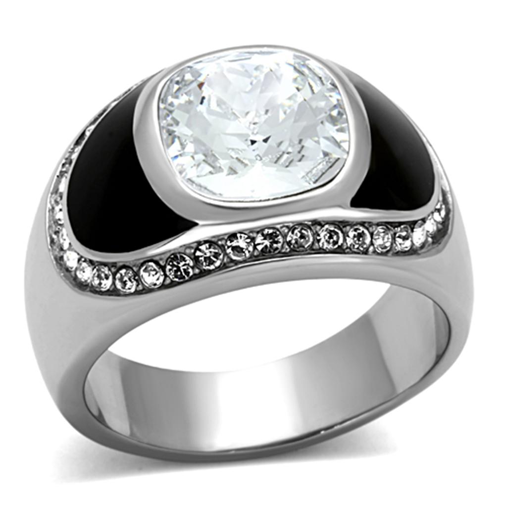 High polished (no plating) Stainless Steel Ring with Top Grade Crystal in Clear