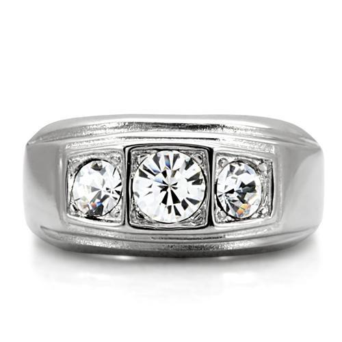 High polished (no plating) Stainless Steel Ring with Top Grade Crystal in Clear