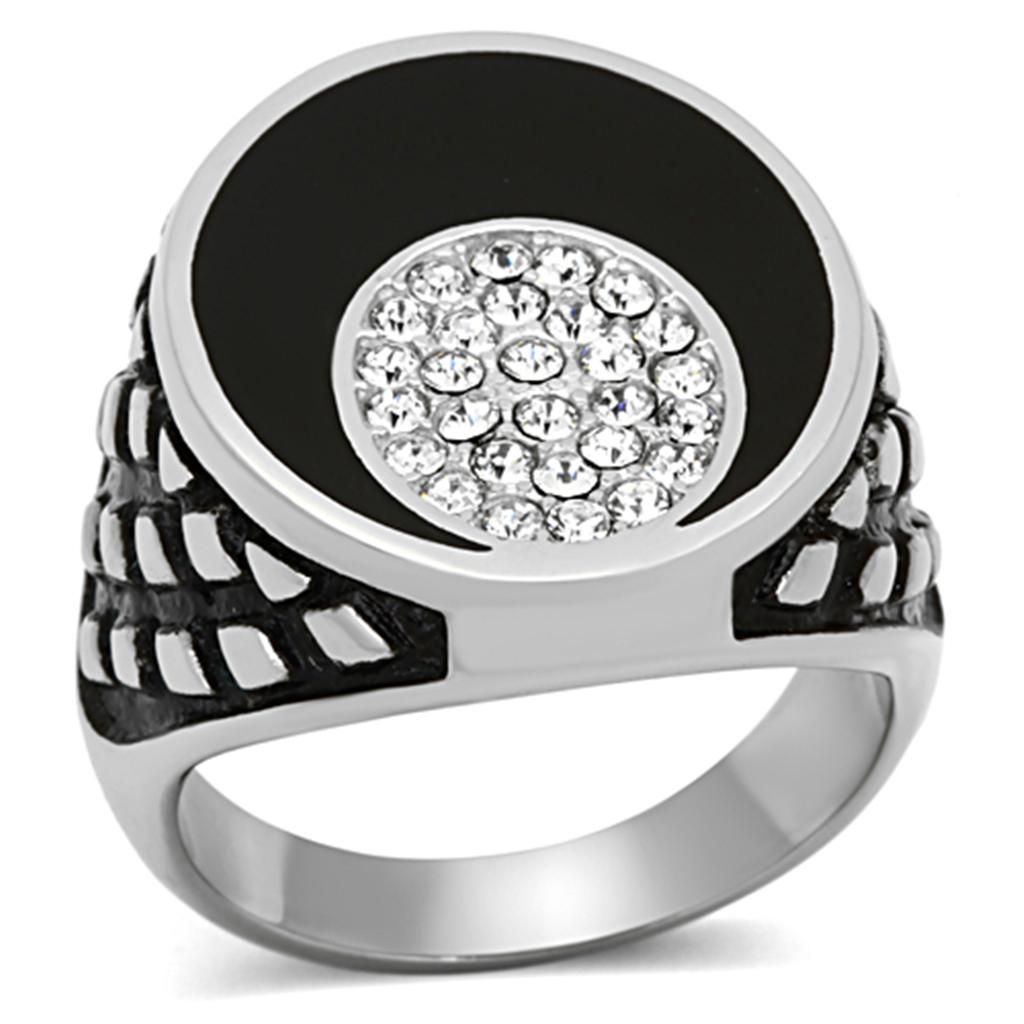 High polished (no plating) Stainless Steel Ring with Top Grade Crystal in Clear