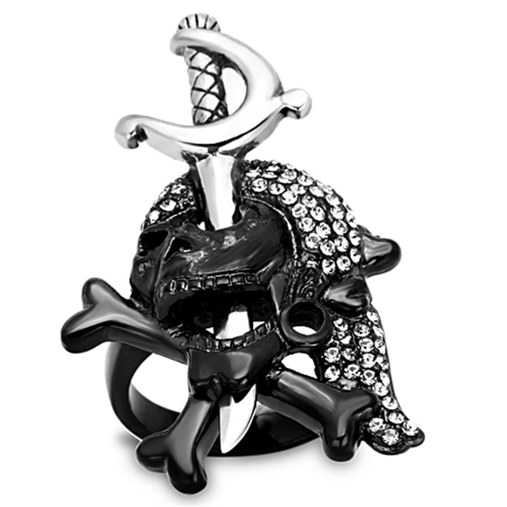 Two-Tone IP Black Stainless Steel Ring with Top Grade Crystal in Black Diamond