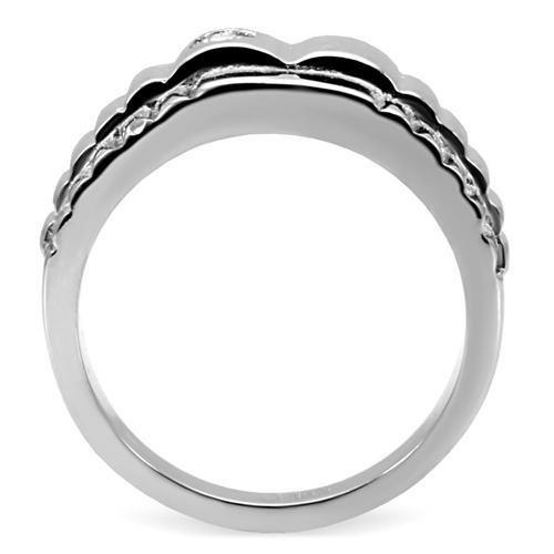 High polished (no plating) Stainless Steel Ring with AAA Grade CZ in Clear