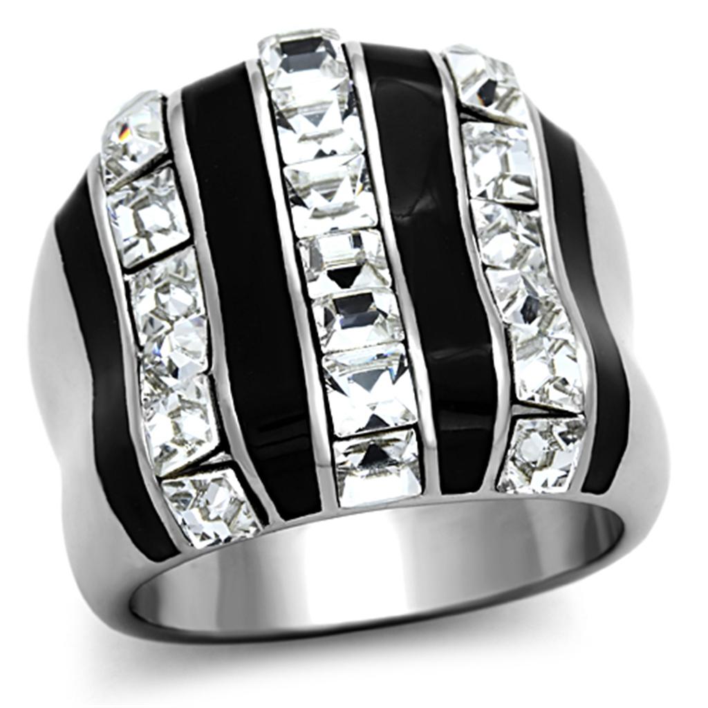 High polished (no plating) Stainless Steel Ring with Top Grade Crystal in Clear