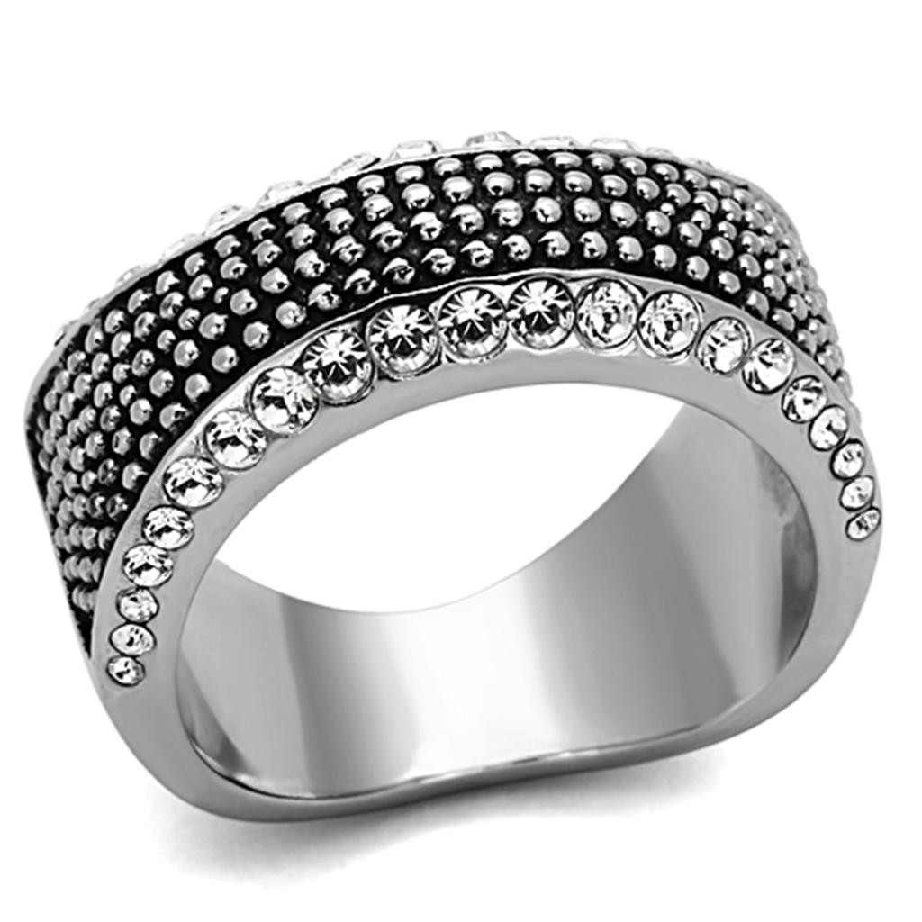 High polished (no plating) Stainless Steel Ring with Top Grade Crystal in Clear