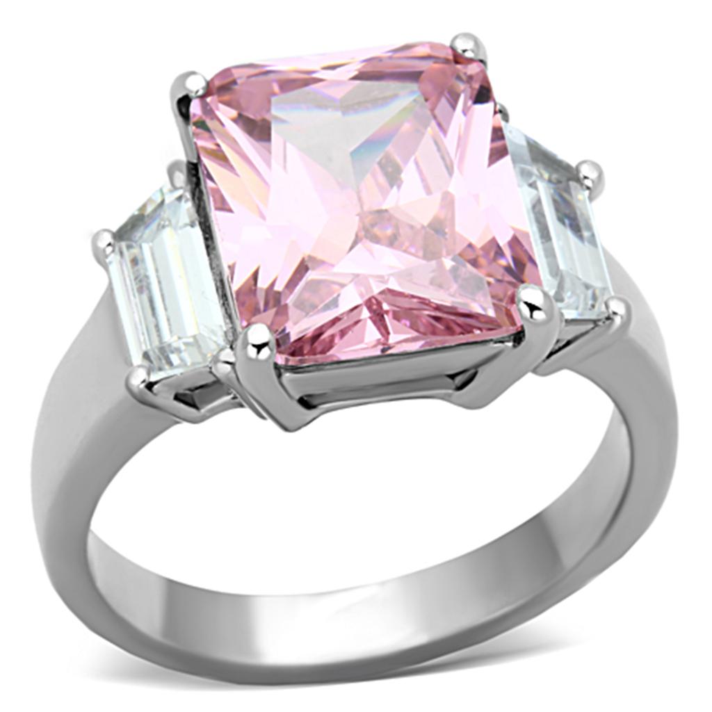 High polished (no plating) Stainless Steel Ring with AAA Grade CZ in Rose