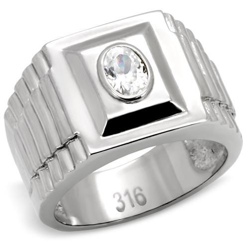High polished (no plating) Stainless Steel Ring with AAA Grade CZ in Clear