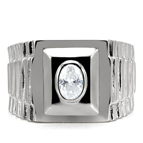 High polished (no plating) Stainless Steel Ring with AAA Grade CZ in Clear
