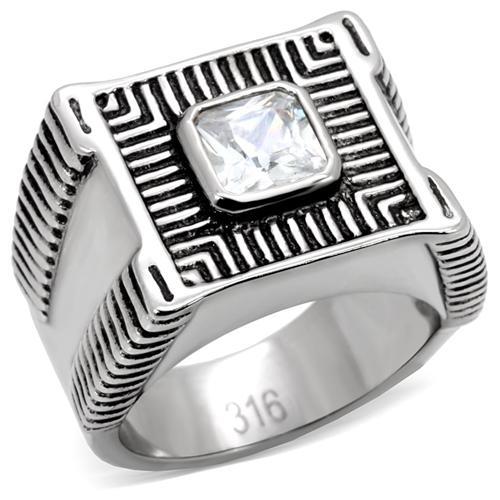 High polished (no plating) Stainless Steel Ring with AAA Grade CZ in Clear