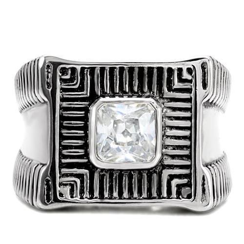High polished (no plating) Stainless Steel Ring with AAA Grade CZ in Clear